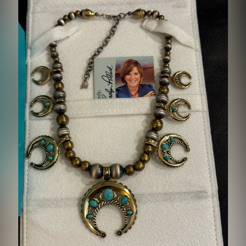 Carolyn Pollack Brass & Sterling Silver Navajo Pearls Squash Blossom Necklace - Picture 14 of 15